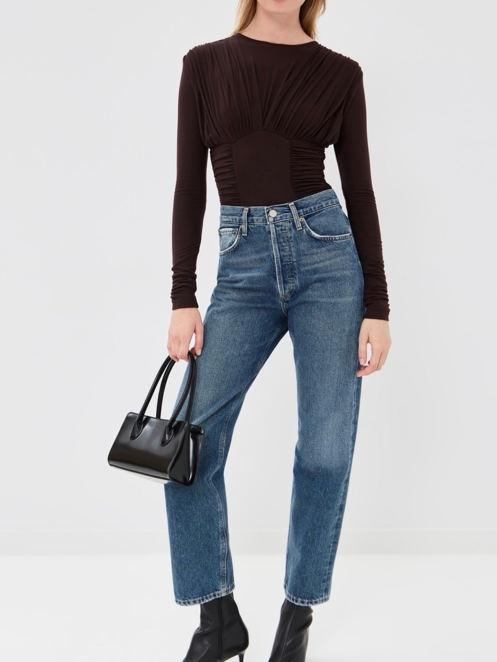 Agolde 90s Pinch Waist Kick Out Flare Mid-Blue High-Rise Straight-Leg Jeans $248